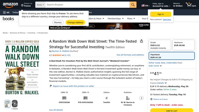A Random Walk Down Wall Street (Burton Malkiel) — Investing fundamentals learning resource