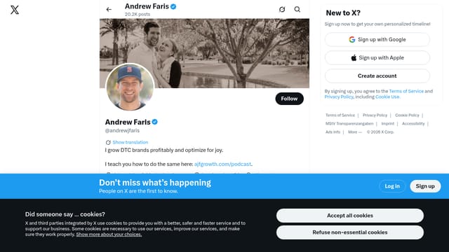 Andrew Faris (DTC Growth Twitter + podcast) — Paid ads (Meta + Google) learning resource
