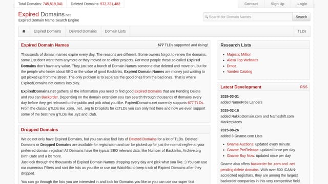 ExpiredDomains.net — affiliate tool screenshot
