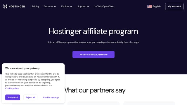 Hostinger — affiliate tool screenshot