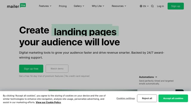 MailerLite homepage screenshot — Best newsletter platforms for paid subscriptions in 2026