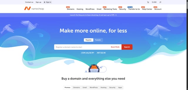 Namecheap — affiliate tool screenshot