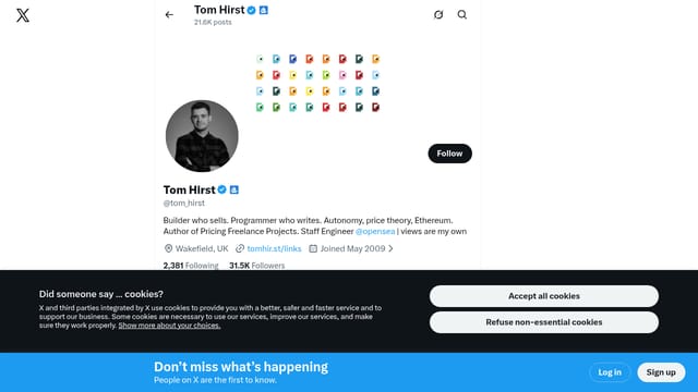 Tom Hirst's writing on Twitter/X — Copywriting learning resource
